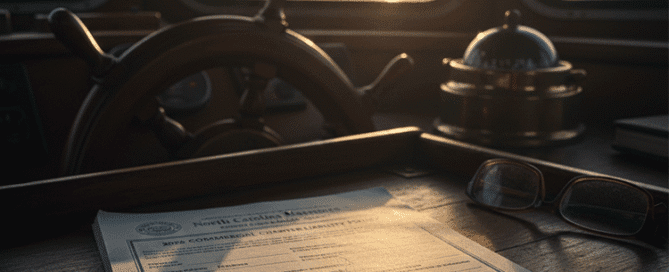 Professional charter boat insurance NC documentation and boat keys on a console