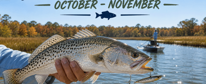 Large Speckled Trout caught in a Topsail Island marsh creek during the peak fall fishing season of October and November.
