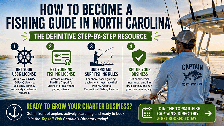 North Carolina Fishing Guide License Infographic Steps to become a licensed fishing guide in North Carolina