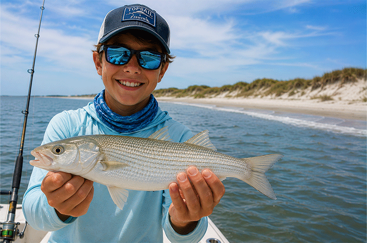 Angler holding a Sea Mullet caught near Topsail Island during the productive summer and fall fishing season.