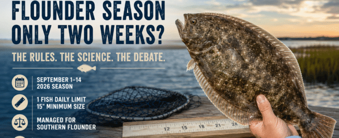 Southern flounder illustrating North Carolina's limited recreational flounder season and explaining the regulations, fisheries science, and management by the N.C. Division of Marine Fisheries, Marine Fisheries Commission, and Wildlife Resources Commission.