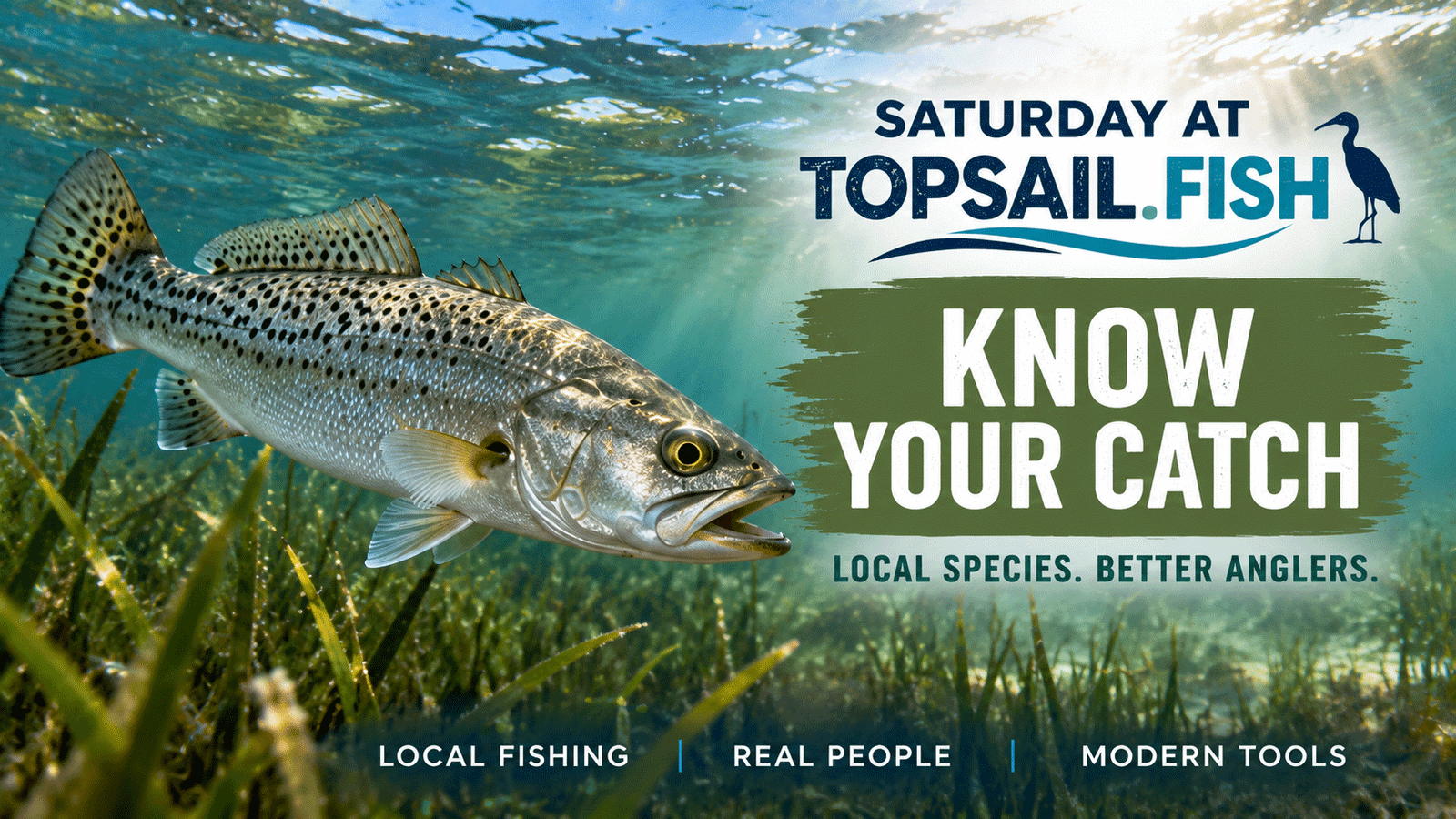 Saturday at Topsail.Fish | Know Your Catch: Speckled Trout Speckled trout underwater for the Saturday at Topsail.Fish Know Your Catch series