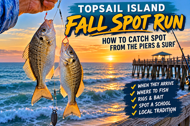 Topsail Island fall spot run with spot caught on a double-hook rig from a fishing pier